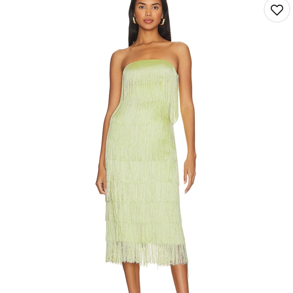 House of Harlow Lime Green Fringe Midi Dress